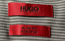 Load image into Gallery viewer, Hugo Boss Mens Gray Pinstripe Long Sleeve Slim Fit Stretch Dress Shirt Size 15.5
