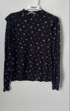 Load image into Gallery viewer, H&amp;M Girls Black Floral Long Sleeve Mock Neck Ruffle Blouse Top Size 20
