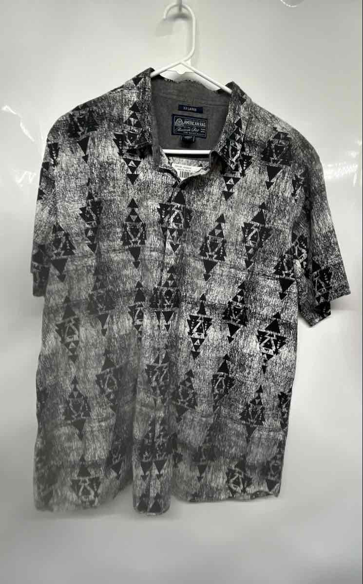 American Rag Mens Black Geometric Print Cotton Collared Button-Up Shirt Size XXL