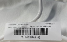 Load image into Gallery viewer, Karl Lagerfeld Womens White Rhinestone Patches Pullover Sweatshirt Size Small
