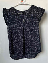 Load image into Gallery viewer, Ann Taylor Womens Black White Polka Dot Flutter Sleeve V-Neck Blouse Top Size XS
