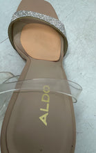 Load image into Gallery viewer, Aldo Womens Beige Clear Open Toe Buckle Block Ankle Strap Heels Size 8.5
