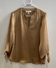 Load image into Gallery viewer, Michael Kors Womens Brown Satin Long Sleeve V-Neck Blouse Top Size Large
