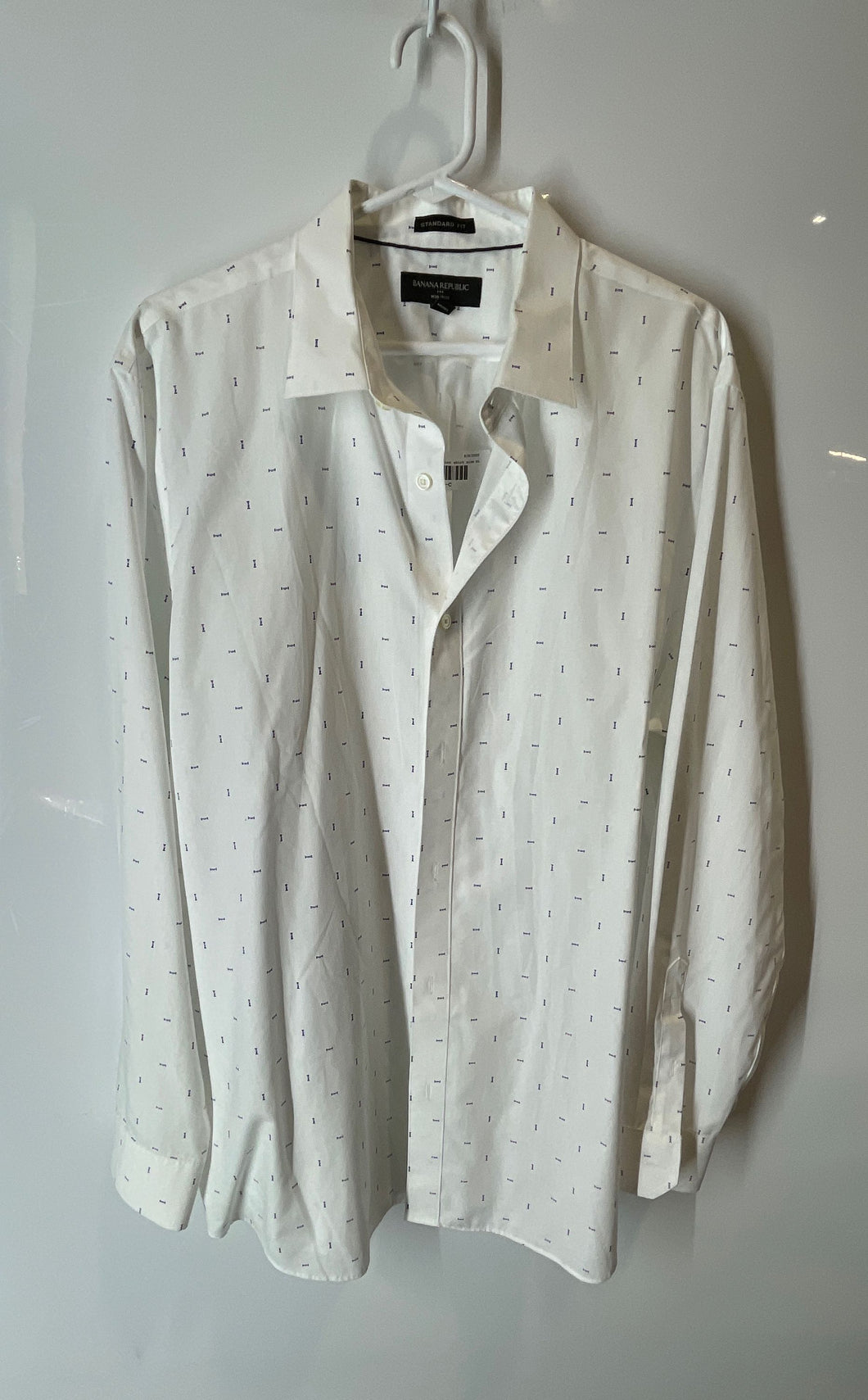 Banana Republic Mens White Printed Standard Fit Collared Button-Up Shirt Size XL