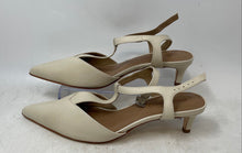 Load image into Gallery viewer, Bernardo Womens Beige Leather Pointed Toe T-Strap Kitten Slingback Heels Size 8M
