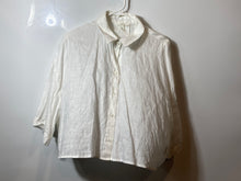 Load image into Gallery viewer, H&amp;M Womens White Linen Short Sleeve Button Front Cropped Button-Up Shirt Size M
