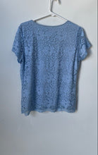 Load image into Gallery viewer, Calvin Klein Womens Blue Floral Lace Short Sleeve Blouse Top Size Medium
