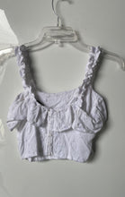 Load image into Gallery viewer, Forever 21 Womens White Sleeveless Square Neck Ruffle Cropped Tank Top Size S
