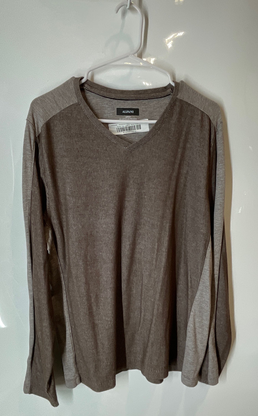 Alfani Mens Brown Long Sleeve V-Neck Pullover T-Shirt Size Large