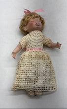 Load image into Gallery viewer, Pink Bow Crochet Dress Blonde Hair Pacifier Collectible Porcelain Doll
