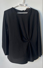 Load image into Gallery viewer, Loft Womens Black Long Sleeve Round Neck Side Ruched Back-Zip Blouse Top Size 12
