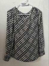 Load image into Gallery viewer, Express Womens White Black Plaid Long Sleeve Round Neck Blouse Top Size Small
