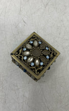 Load image into Gallery viewer, Metal And Rhinestone Jeweled White Blue Stones Trinket Box With Lid

