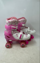 Load image into Gallery viewer, Neon Kids Pink White 4-Wheel Adjustable Ratchet Buckle Roller Skates Size 3-6
