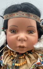 Load image into Gallery viewer, Black Hair Brown Eyes Collectible Native American Porcelain Girl Doll
