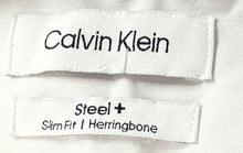 Load image into Gallery viewer, Calvin Klein Mens White Steel+ Slim Fit Herringbone Dress Shirt Size 16 32/33 L

