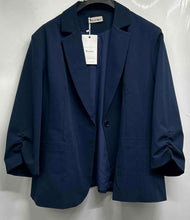 Load image into Gallery viewer, Elleven Womens Blue Notch Lapel Ruched Sleeve One-Button Blazer Sz 3XL With Tags

