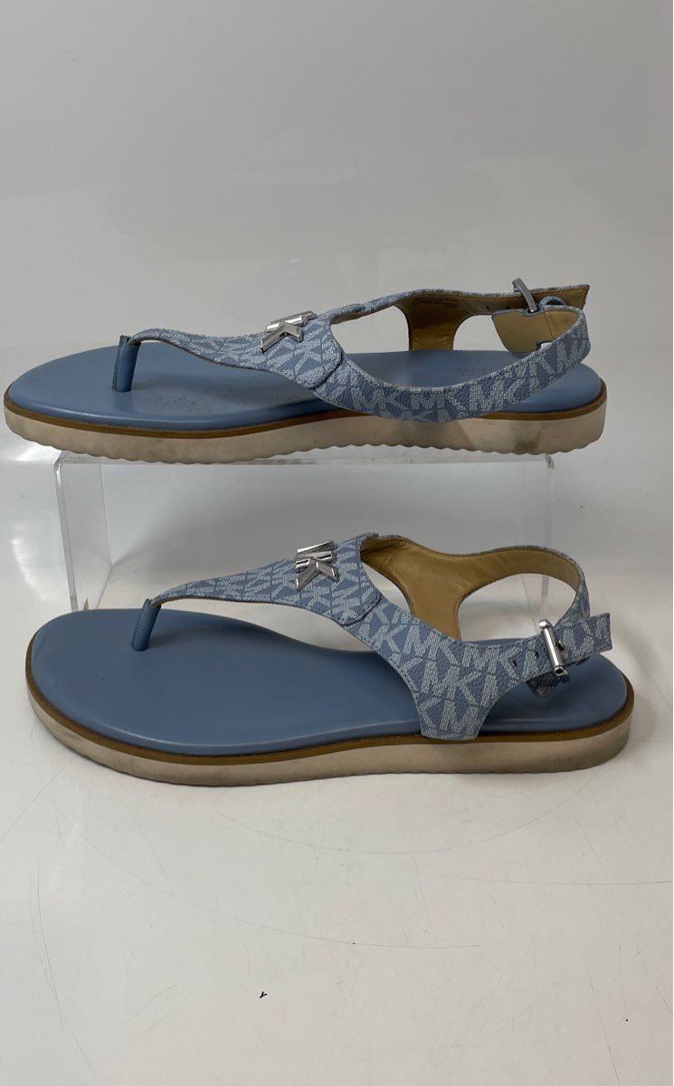 Michael Kors Womens Jilly Blue White Signature Print Flat Thong Sandals Size 9M