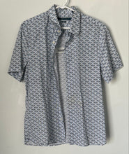 Load image into Gallery viewer, Perry Ellis Mens Blue Plaid Cotton Short Sleeve Slim Fit Button-Up Shirt Size M
