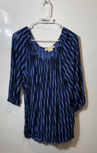 Load image into Gallery viewer, Michael Kors Womens Blue And Black Striped Print Scoop Neck Blouse Top Size OX
