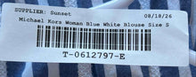 Load image into Gallery viewer, Michael Kors Womens Blue White Striped V-Neck Hi-Low Blouse Top Size Small
