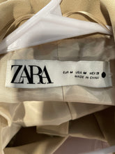 Load image into Gallery viewer, Zara Womens Beige Gathered 3/4 Sleeve Shawl Lapel Open Front Blazer Size M
