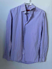 Load image into Gallery viewer, Hugo Boss Mens Purple White Plaid Cotton Long Sleeve Collared Dress Shirt Sz 15R

