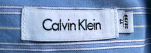 Load image into Gallery viewer, Calvin Klein Mens Blue White Striped Cotton Long Sleeve Dress Shirt Sz 17 32/33
