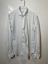 Load image into Gallery viewer, Calvin Klein Mens White Printed Slim Fit Stretch Dress Shirt Size 15.5 34/35
