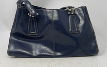 Load image into Gallery viewer, Liz Claiborne Womens Navy Blue Leather Double Handle Charm Shoulder Handbag
