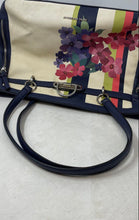 Load image into Gallery viewer, Dana Buchman Womens Navy Blue Cream Floral Pockets Double Handle Shoulder Bag

