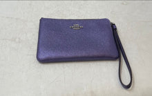 Load image into Gallery viewer, Coach Womens Purple Leather Corner Zip Mini Wristlet Wallet
