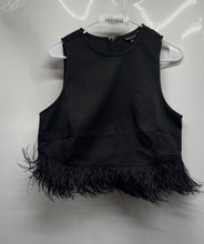 Load image into Gallery viewer, Strut &amp; Bolt Womens Black Feather Hem Sleeveless Cropped Blouse Top Size L
