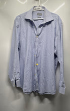 Load image into Gallery viewer, Michael Kors Mens Blue White Gingham Cotton Slim Fit Dress Shirt Size 17-17.5
