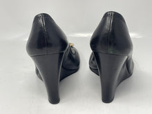 Load image into Gallery viewer, Authentic Tory Burch Womens Sally Black Leather Wedge Pump Heels Size 9 M
