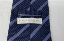Load image into Gallery viewer, Italian Fabric Mens Purple Striped Keeper Loop Adjustable Pointed Tie
