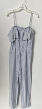 Load image into Gallery viewer, H&amp;M Womens White Blue Striped Sleeveless Ruffle One-Piece Jumpsuit Size 4

