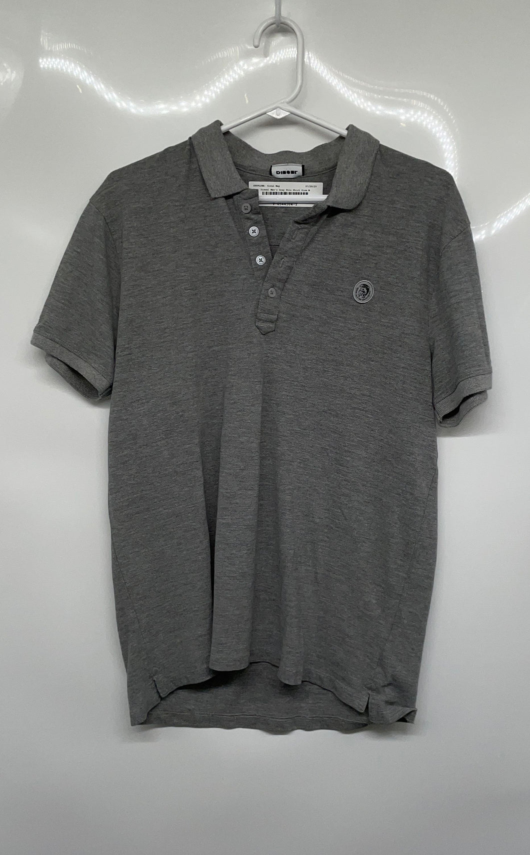 Diesel Mens Gray Cotton Short Sleeve Spread Collar Polo Shirt Size Medium
