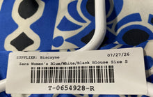 Load image into Gallery viewer, Zara Womens Blue White Black Geometric Long Sleeve Button-Up Shirt Size Small
