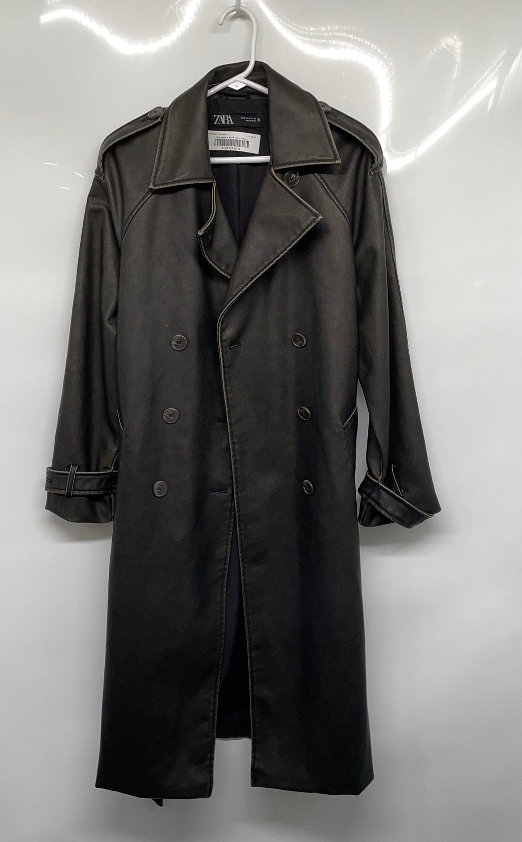 Zara Womens Black Long Sleeve Double Breasted Belted Trench Coat Size Small