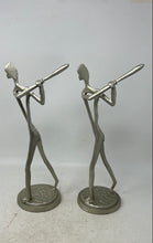 Load image into Gallery viewer, Vintage Set Of 2 Pcs Silver-Tone Engraved Brass Baseball Player Art Sculpture
