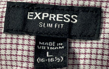 Load image into Gallery viewer, Express Mens White Pink Check Print Long Sleeve Slim Fit Dress Shirt Size L
