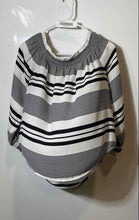 Load image into Gallery viewer, Express Womens White Black Striped Long Sleeve Off The Shoulder Blouse Top Sz S
