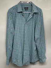 Load image into Gallery viewer, Hugo Boss Mens Green Blue White Gingham Long Sleeve Slim Fit Dress Shirt Sz 17.5
