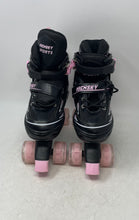 Load image into Gallery viewer, Obensky Sports Kids Black Pink Leather Adjustable Strap Roller Skates Sz L 39-42
