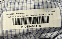 Load image into Gallery viewer, Calvin Klein Mens White Blue Plaid Long Sleeve Dress Shirt Size 16 34/35

