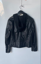 Load image into Gallery viewer, Guess Womens Black Leather Hooded Full-Zip Motorcycle Jacket Size Large
