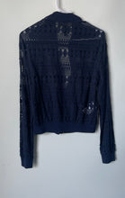 Load image into Gallery viewer, BCBGMaxazria Womens Blue Lace Long Sleeve Pockets Full-Zip Bomber Jacket Size S
