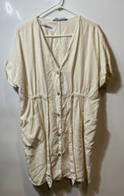 Load image into Gallery viewer, Zara Womens Beige Short Sleeve V-Neck Button Front Pockets Mini Dress Size L
