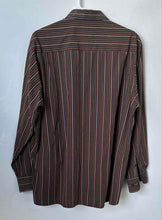Load image into Gallery viewer, Perry Ellis Mens Brown Multi-Striped Cotton Long Sleeve Button-Up Shirt Size L
